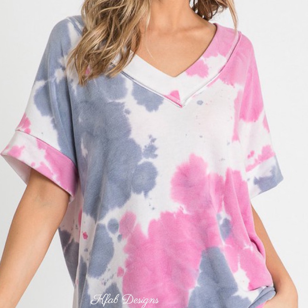 ❤️LAST 1! V Neck Super Soft Banded Hem Side Slit Tie Dye Top! - Picture 10 of 10